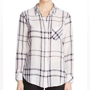 Rails Free People Charli Plaid Linen Blend Button Down Shirt Sz L Large Org.$188